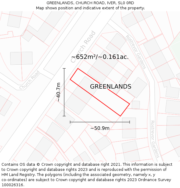 GREENLANDS, CHURCH ROAD, IVER, SL0 0RD: Plot and title map