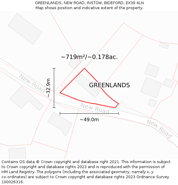 GREENLANDS, NEW ROAD, INSTOW, BIDEFORD, EX39 4LN: Plot and title map