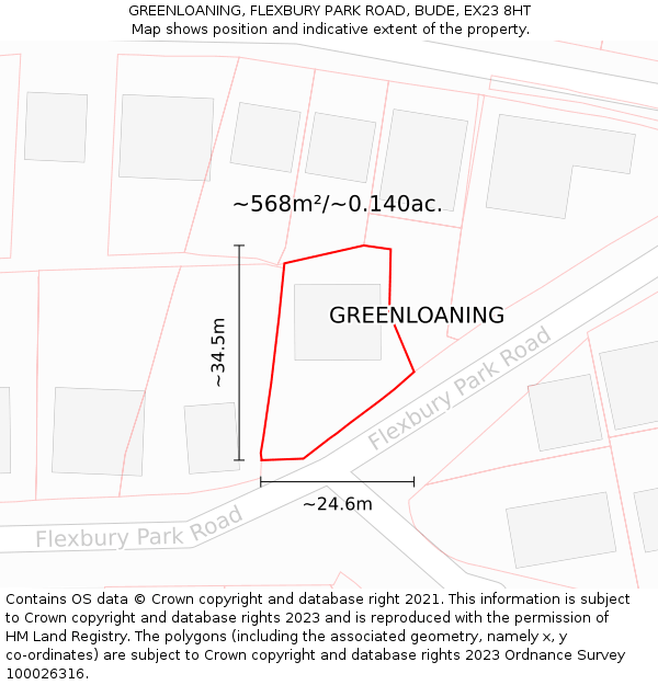 GREENLOANING, FLEXBURY PARK ROAD, BUDE, EX23 8HT: Plot and title map