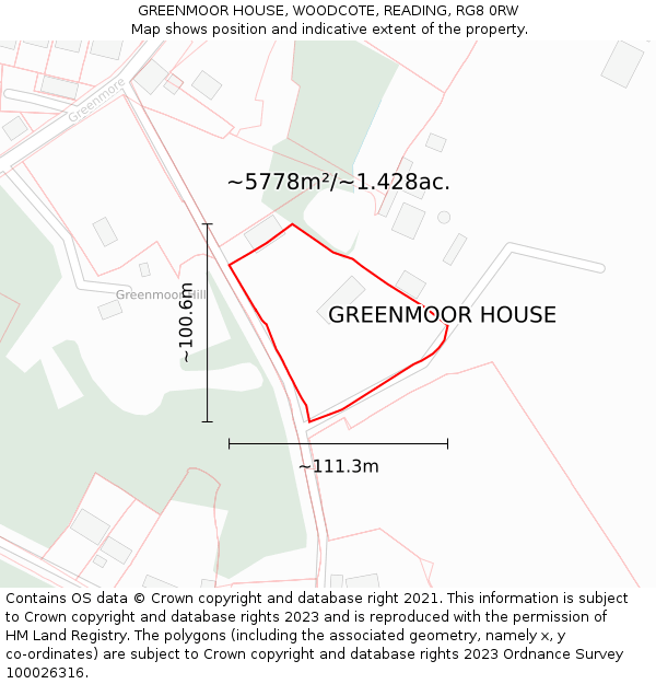 GREENMOOR HOUSE, WOODCOTE, READING, RG8 0RW: Plot and title map