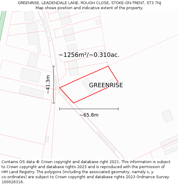 GREENRISE, LEADENDALE LANE, ROUGH CLOSE, STOKE-ON-TRENT, ST3 7NJ: Plot and title map