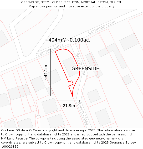 GREENSIDE, BEECH CLOSE, SCRUTON, NORTHALLERTON, DL7 0TU: Plot and title map
