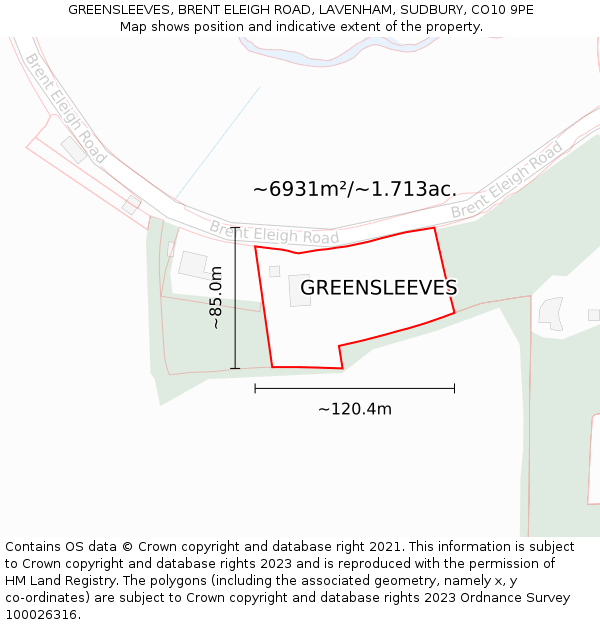 GREENSLEEVES, BRENT ELEIGH ROAD, LAVENHAM, SUDBURY, CO10 9PE: Plot and title map