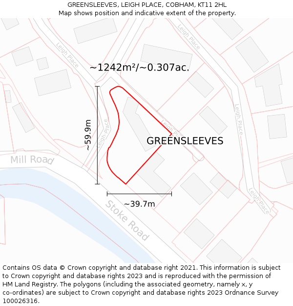 GREENSLEEVES, LEIGH PLACE, COBHAM, KT11 2HL: Plot and title map