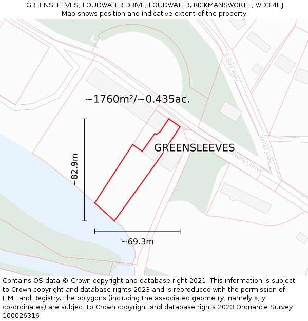 GREENSLEEVES, LOUDWATER DRIVE, LOUDWATER, RICKMANSWORTH, WD3 4HJ: Plot and title map