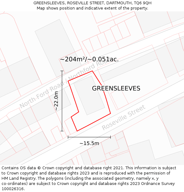 GREENSLEEVES, ROSEVILLE STREET, DARTMOUTH, TQ6 9QH: Plot and title map