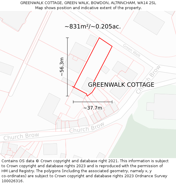 GREENWALK COTTAGE, GREEN WALK, BOWDON, ALTRINCHAM, WA14 2SL: Plot and title map