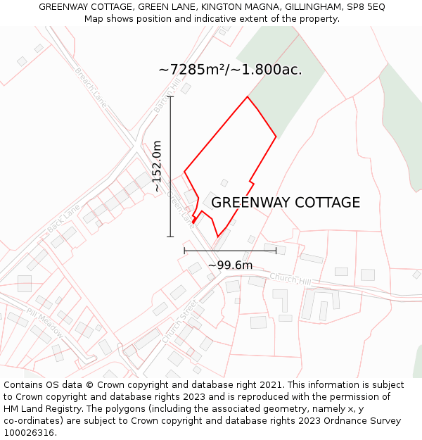 GREENWAY COTTAGE, GREEN LANE, KINGTON MAGNA, GILLINGHAM, SP8 5EQ: Plot and title map