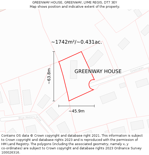 GREENWAY HOUSE, GREENWAY, LYME REGIS, DT7 3EY: Plot and title map