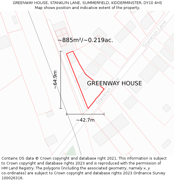 GREENWAY HOUSE, STANKLYN LANE, SUMMERFIELD, KIDDERMINSTER, DY10 4HS: Plot and title map