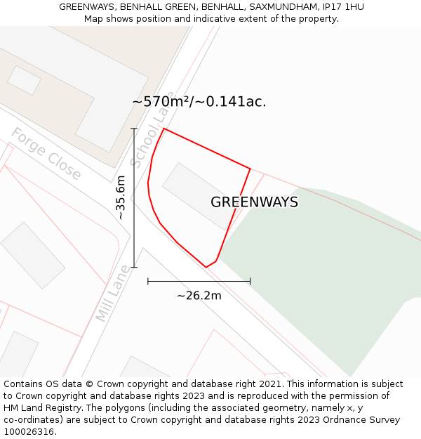 GREENWAYS, BENHALL GREEN, BENHALL, SAXMUNDHAM, IP17 1HU: Plot and title map