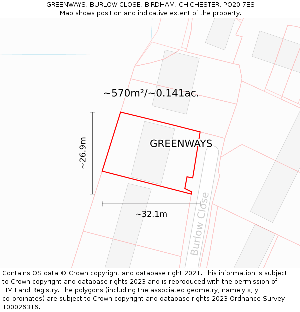 GREENWAYS, BURLOW CLOSE, BIRDHAM, CHICHESTER, PO20 7ES: Plot and title map