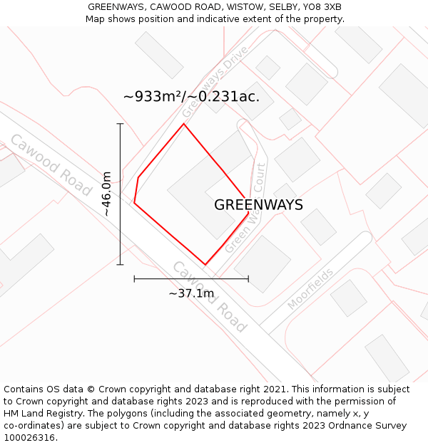 GREENWAYS, CAWOOD ROAD, WISTOW, SELBY, YO8 3XB: Plot and title map