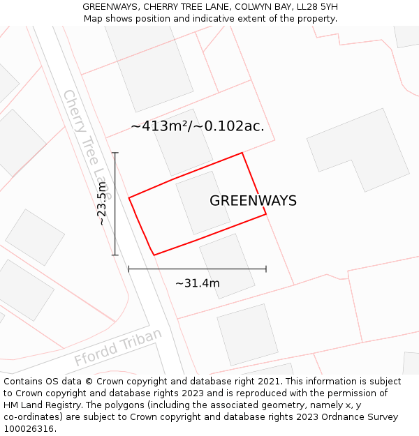 GREENWAYS, CHERRY TREE LANE, COLWYN BAY, LL28 5YH: Plot and title map