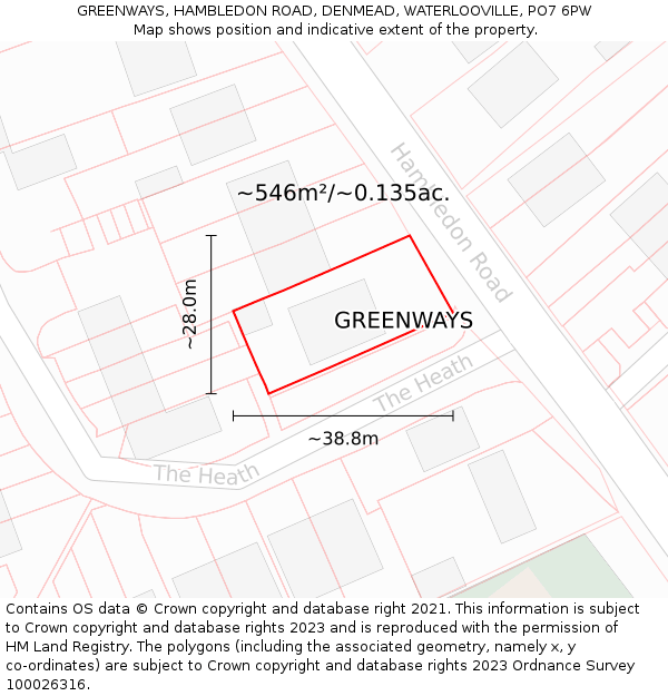 GREENWAYS, HAMBLEDON ROAD, DENMEAD, WATERLOOVILLE, PO7 6PW: Plot and title map