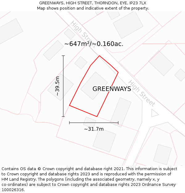 GREENWAYS, HIGH STREET, THORNDON, EYE, IP23 7LX: Plot and title map