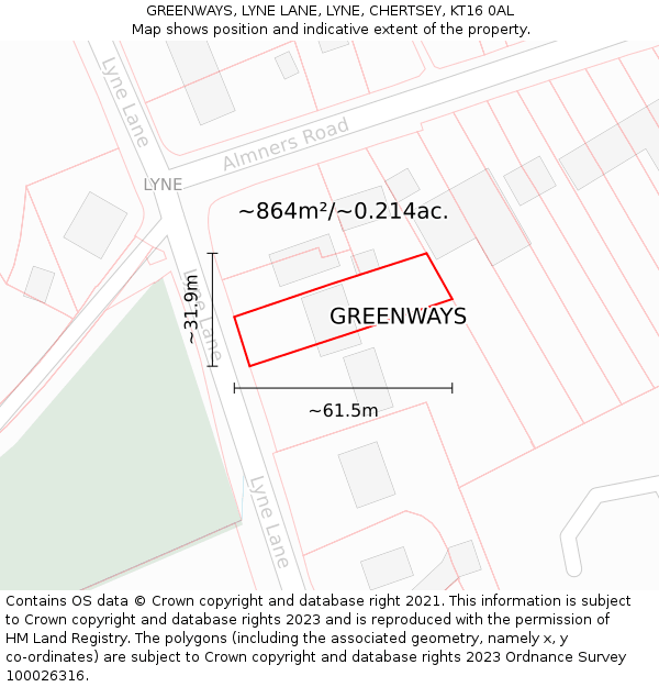 GREENWAYS, LYNE LANE, LYNE, CHERTSEY, KT16 0AL: Plot and title map