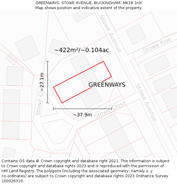 GREENWAYS, STOWE AVENUE, BUCKINGHAM, MK18 1HX: Plot and title map