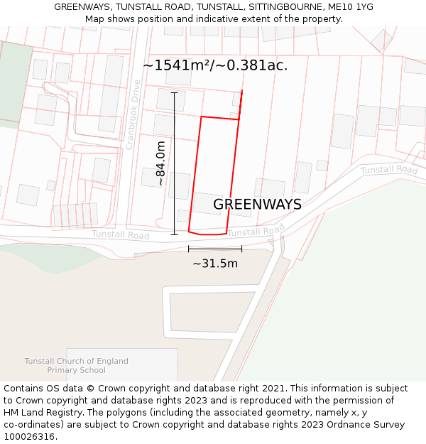 GREENWAYS, TUNSTALL ROAD, TUNSTALL, SITTINGBOURNE, ME10 1YG: Plot and title map