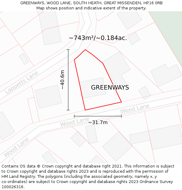 GREENWAYS, WOOD LANE, SOUTH HEATH, GREAT MISSENDEN, HP16 0RB: Plot and title map