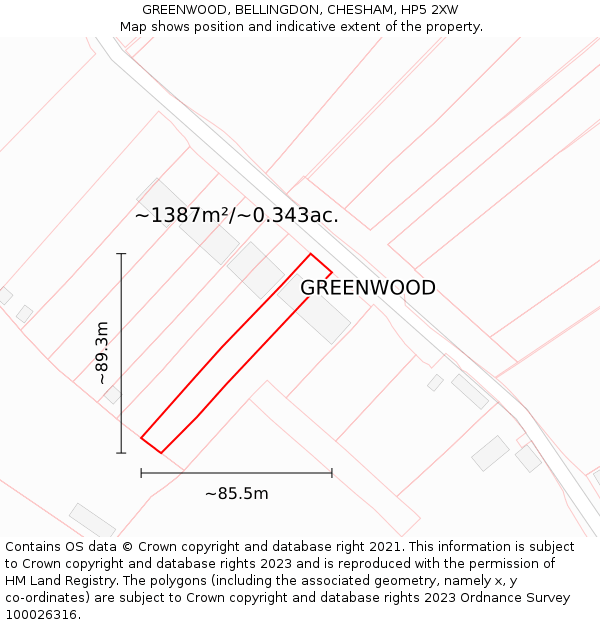 GREENWOOD, BELLINGDON, CHESHAM, HP5 2XW: Plot and title map