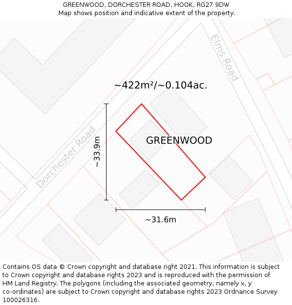 GREENWOOD, DORCHESTER ROAD, HOOK, RG27 9DW: Plot and title map