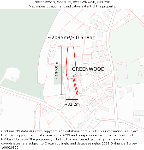 GREENWOOD, GORSLEY, ROSS-ON-WYE, HR9 7SE: Plot and title map