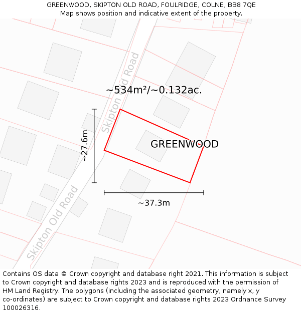 GREENWOOD, SKIPTON OLD ROAD, FOULRIDGE, COLNE, BB8 7QE: Plot and title map