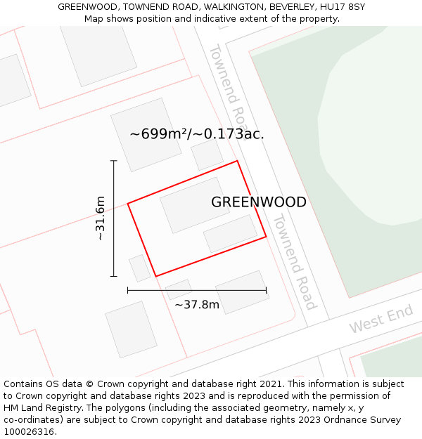 GREENWOOD, TOWNEND ROAD, WALKINGTON, BEVERLEY, HU17 8SY: Plot and title map