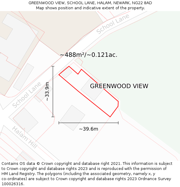 GREENWOOD VIEW, SCHOOL LANE, HALAM, NEWARK, NG22 8AD: Plot and title map