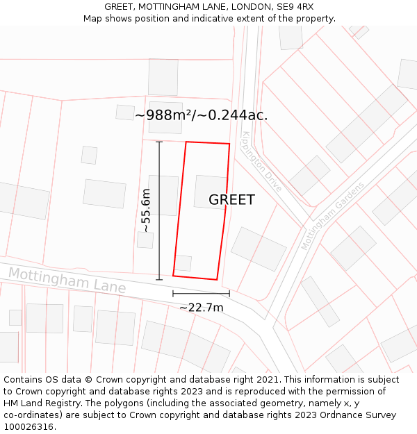 GREET, MOTTINGHAM LANE, LONDON, SE9 4RX: Plot and title map