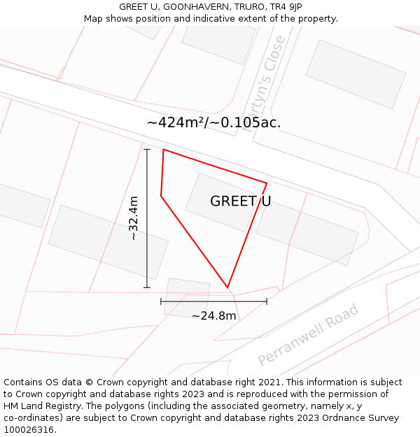 GREET U, GOONHAVERN, TRURO, TR4 9JP: Plot and title map