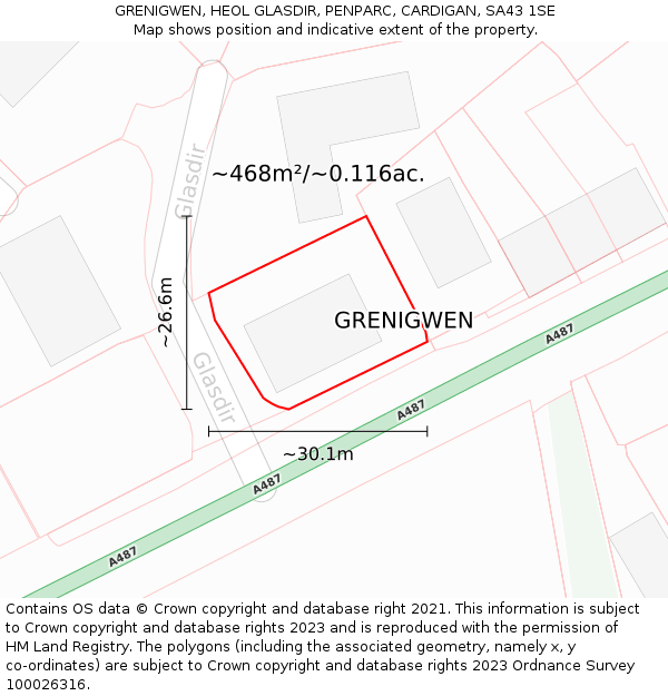 GRENIGWEN, HEOL GLASDIR, PENPARC, CARDIGAN, SA43 1SE: Plot and title map