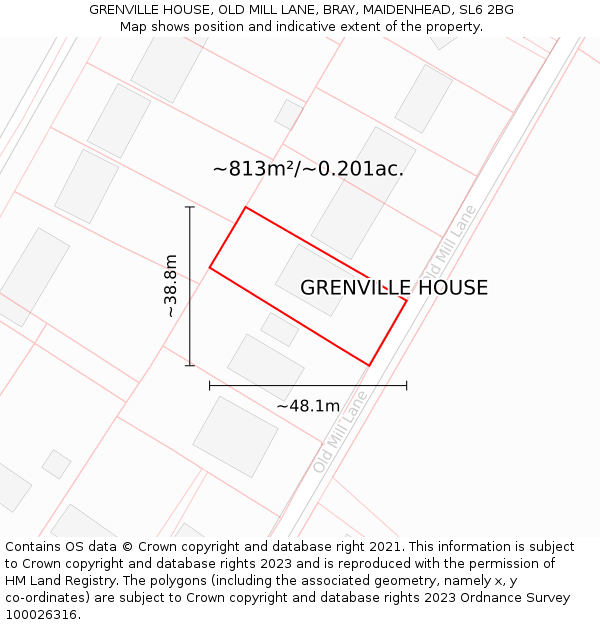 GRENVILLE HOUSE, OLD MILL LANE, BRAY, MAIDENHEAD, SL6 2BG: Plot and title map