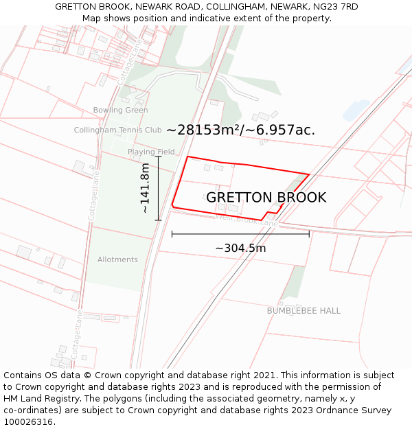 GRETTON BROOK, NEWARK ROAD, COLLINGHAM, NEWARK, NG23 7RD: Plot and title map