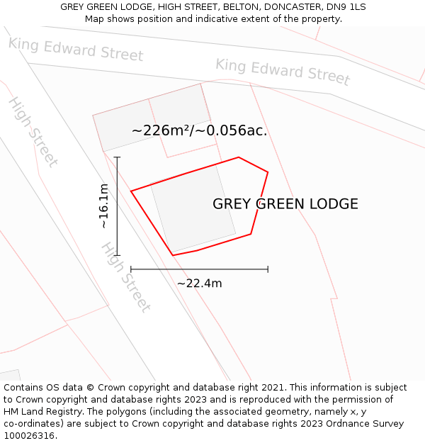 GREY GREEN LODGE, HIGH STREET, BELTON, DONCASTER, DN9 1LS: Plot and title map