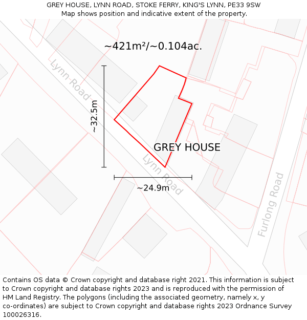 GREY HOUSE, LYNN ROAD, STOKE FERRY, KING'S LYNN, PE33 9SW: Plot and title map