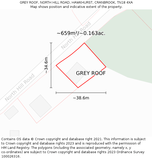 GREY ROOF, NORTH HILL ROAD, HAWKHURST, CRANBROOK, TN18 4XA: Plot and title map