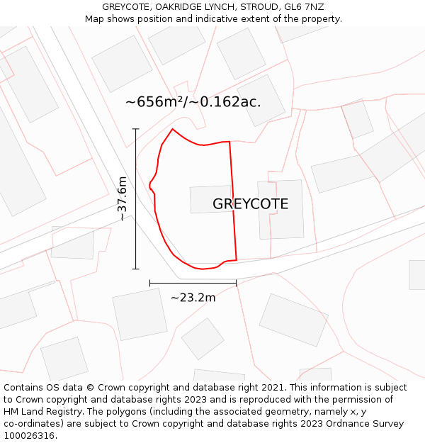 GREYCOTE, OAKRIDGE LYNCH, STROUD, GL6 7NZ: Plot and title map