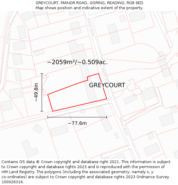 GREYCOURT, MANOR ROAD, GORING, READING, RG8 9ED: Plot and title map