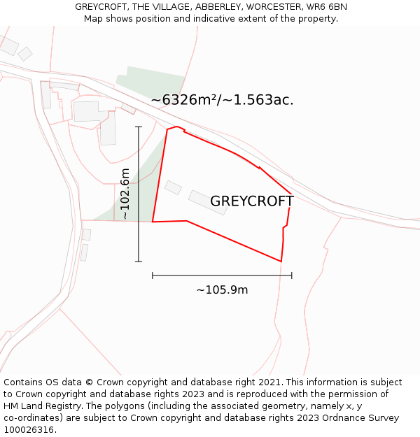 GREYCROFT, THE VILLAGE, ABBERLEY, WORCESTER, WR6 6BN: Plot and title map