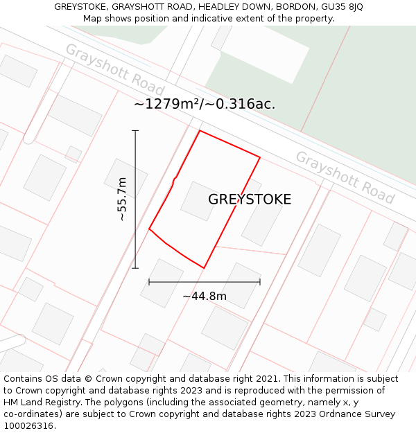 GREYSTOKE, GRAYSHOTT ROAD, HEADLEY DOWN, BORDON, GU35 8JQ: Plot and title map