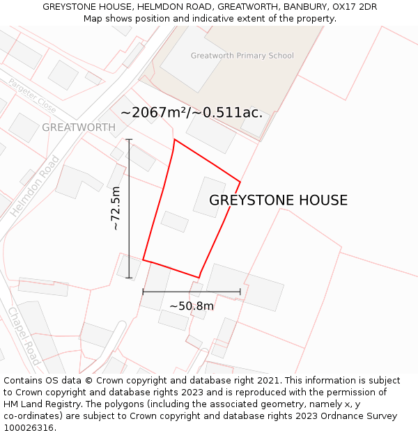 GREYSTONE HOUSE, HELMDON ROAD, GREATWORTH, BANBURY, OX17 2DR: Plot and title map