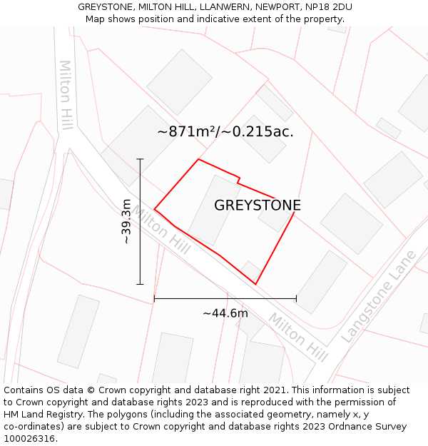 GREYSTONE, MILTON HILL, LLANWERN, NEWPORT, NP18 2DU: Plot and title map