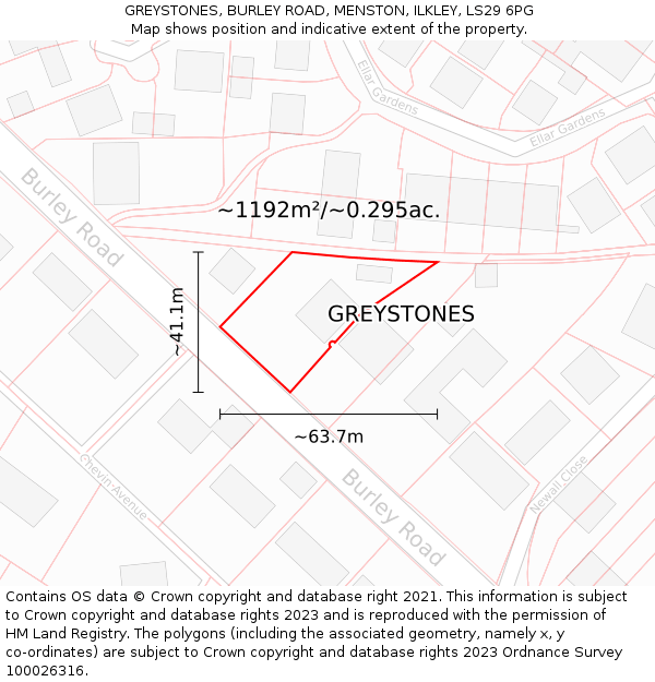 GREYSTONES, BURLEY ROAD, MENSTON, ILKLEY, LS29 6PG: Plot and title map