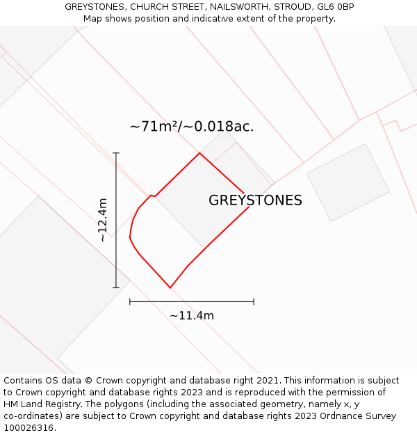 GREYSTONES, CHURCH STREET, NAILSWORTH, STROUD, GL6 0BP: Plot and title map