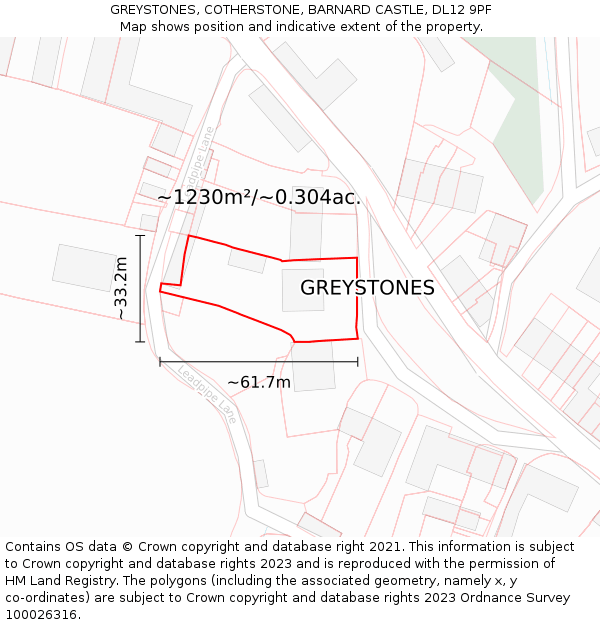 GREYSTONES, COTHERSTONE, BARNARD CASTLE, DL12 9PF: Plot and title map