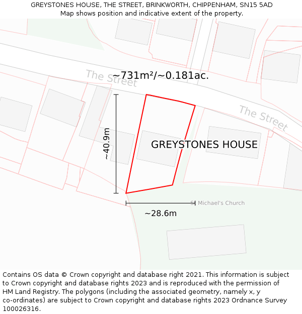 GREYSTONES HOUSE, THE STREET, BRINKWORTH, CHIPPENHAM, SN15 5AD: Plot and title map