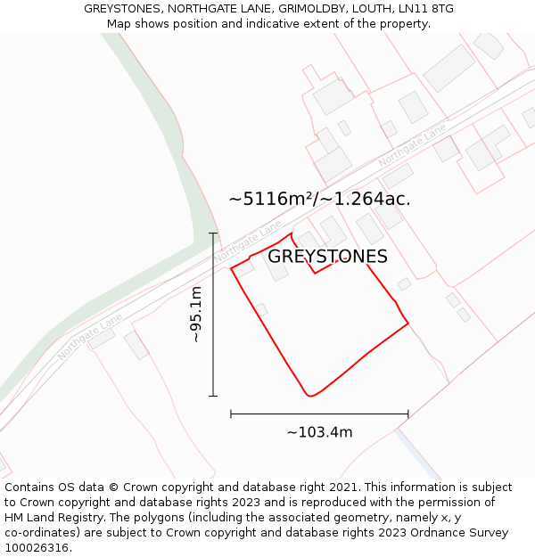 GREYSTONES, NORTHGATE LANE, GRIMOLDBY, LOUTH, LN11 8TG: Plot and title map