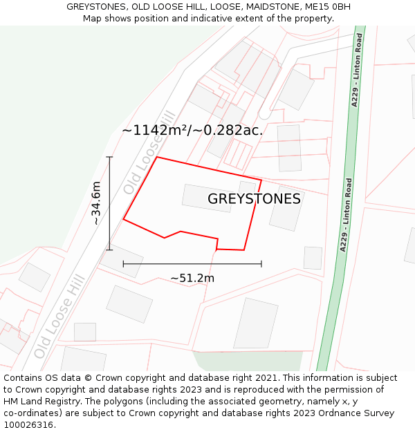 GREYSTONES, OLD LOOSE HILL, LOOSE, MAIDSTONE, ME15 0BH: Plot and title map